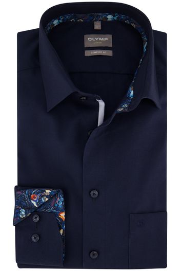 Olymp Olymp Luxor overhemd Comfort Fit navy katoen borstzak
