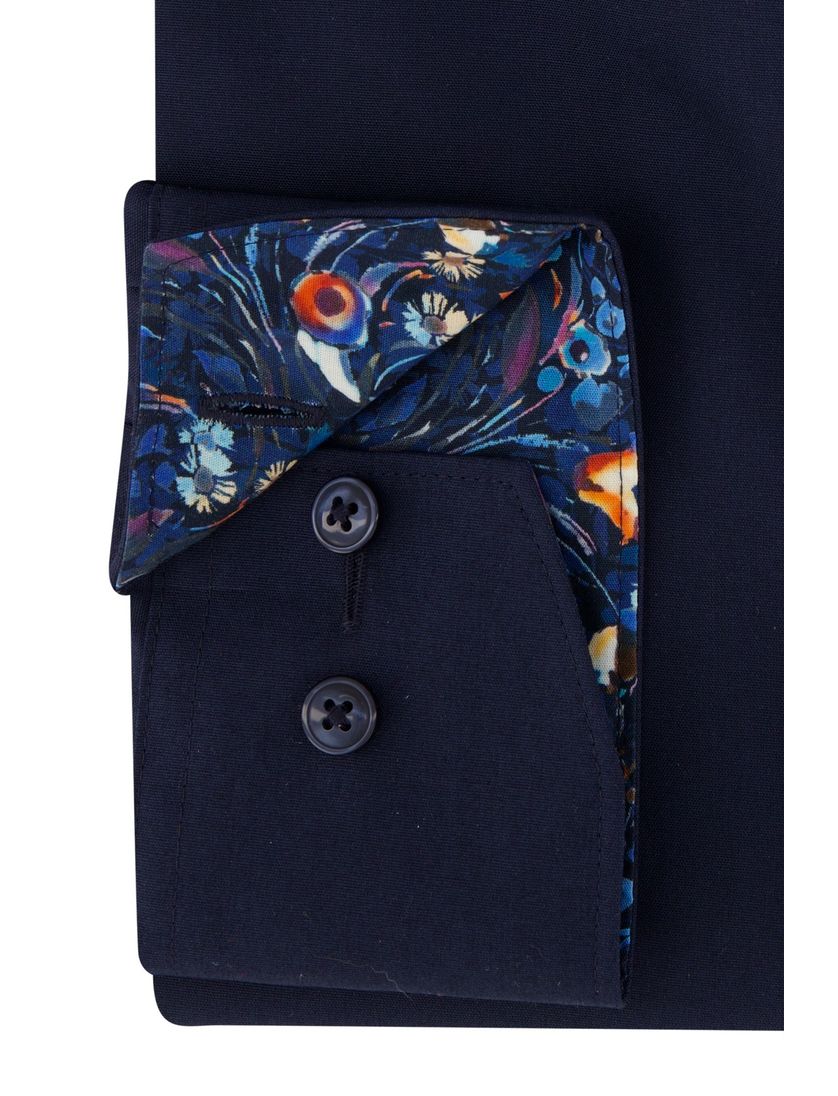Olymp Comfort Fit overhemd Luxor borstzak donkerblauw katoen