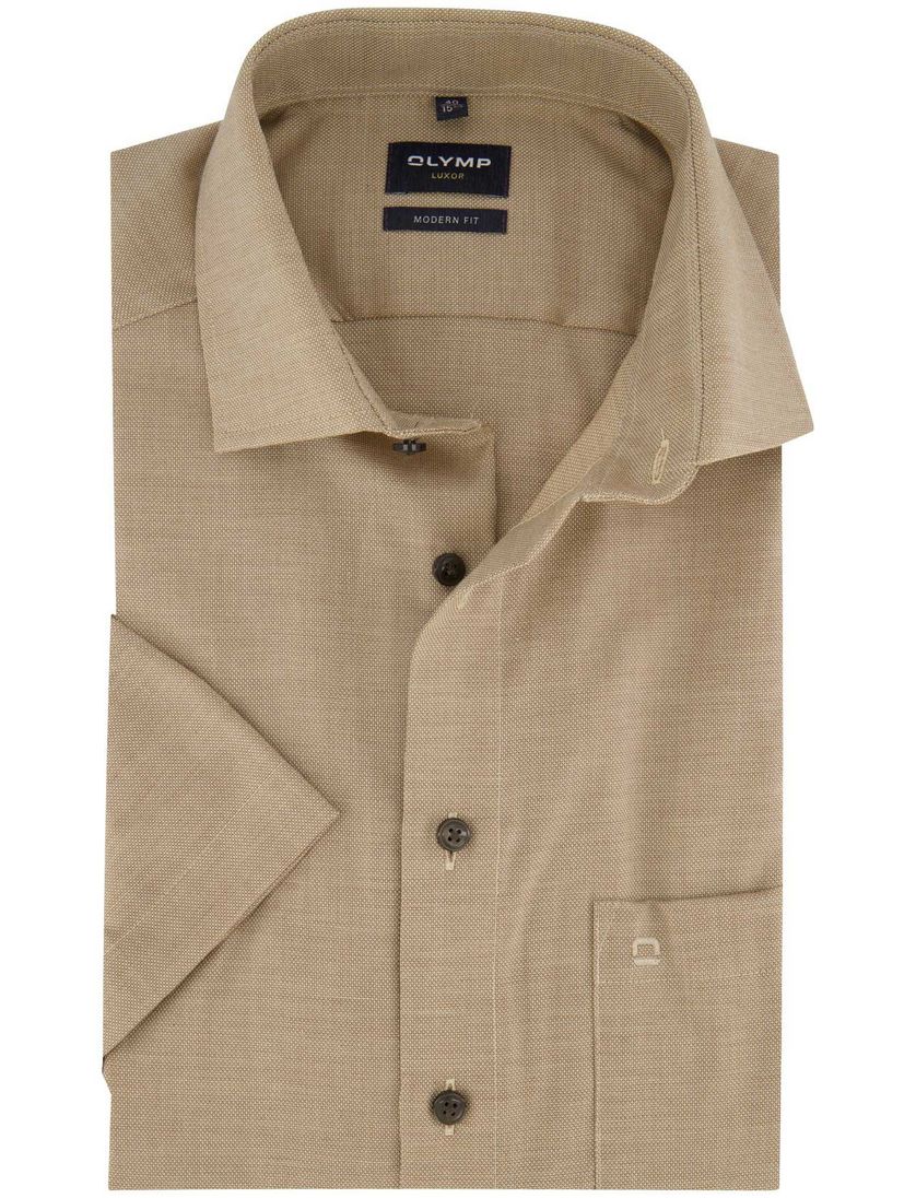 katoenen Olymp overhemd korte mouw Luxor Modern Fit effen bruin
