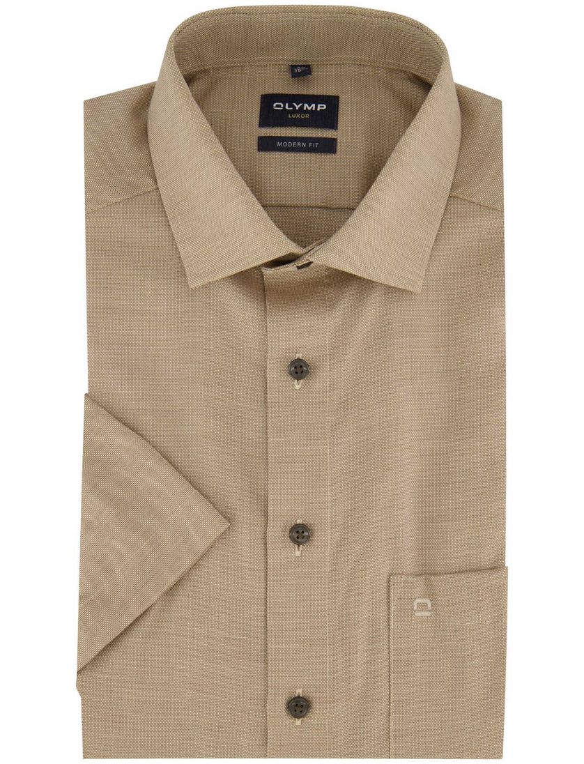 katoenen Olymp overhemd korte mouw Luxor Modern Fit effen bruin