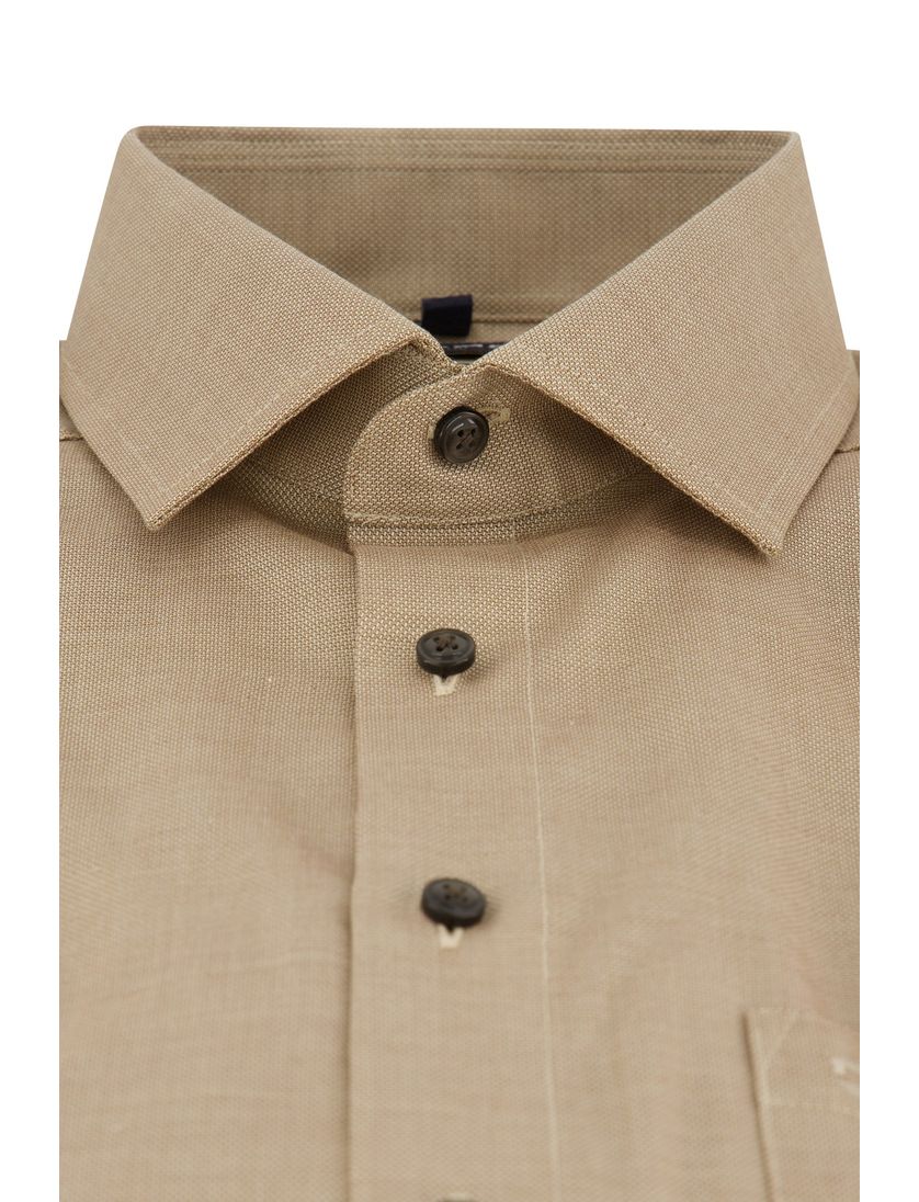 katoenen Olymp overhemd korte mouw Luxor Modern Fit effen bruin