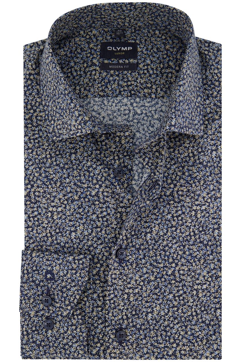 Olymp overhemd ml7 modern fit donkerblauw geprint katoen