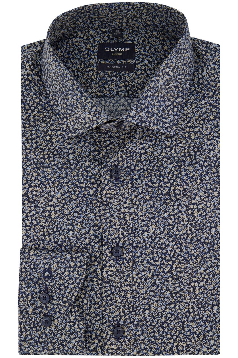 Olymp overhemd ml7 modern fit donkerblauw geprint katoen