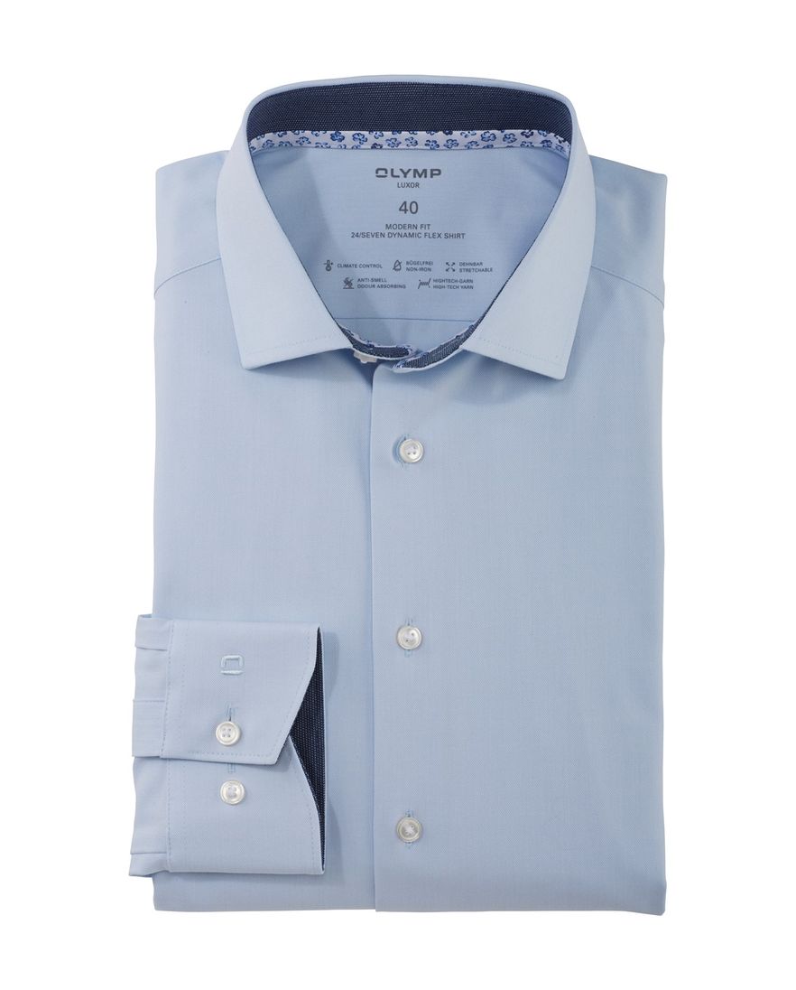Olymp overhemd normale fit blauw effen katoen