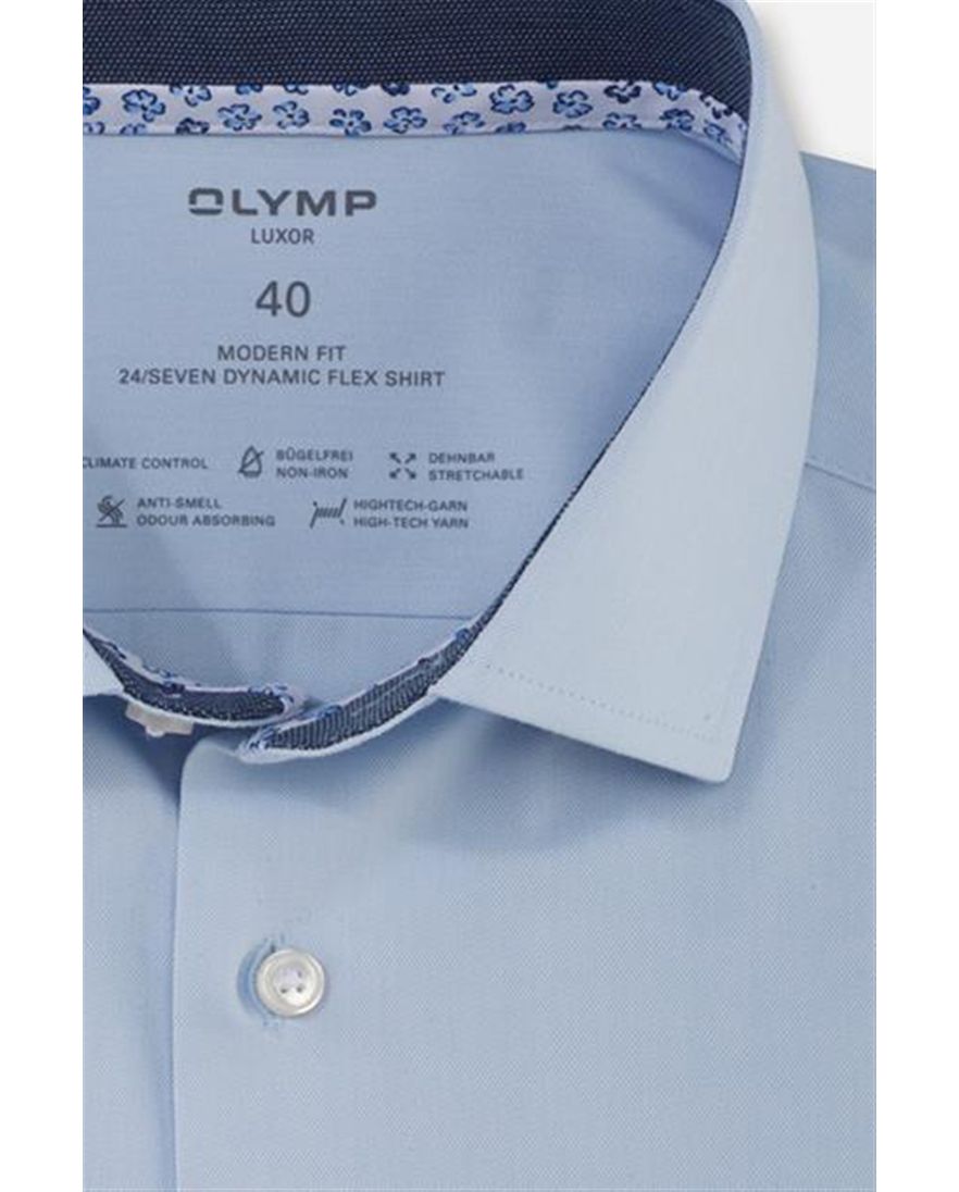 Olymp overhemd normale fit blauw effen katoen