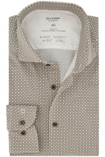Olymp Olymp body fit overhemd beige geprint