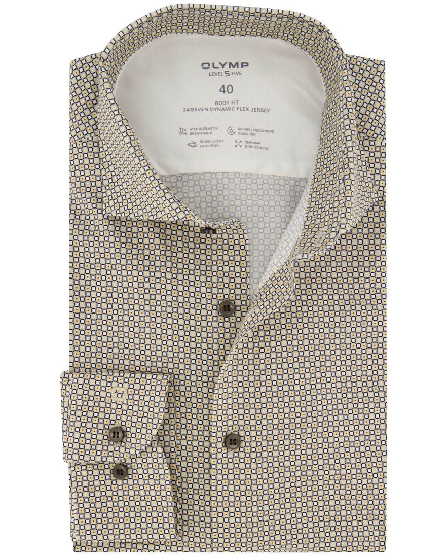 Olymp overhemd Level Five beige geprint katoen body fit
