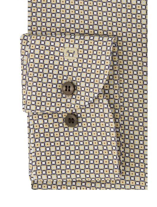 Olymp body fit overhemd beige geprint