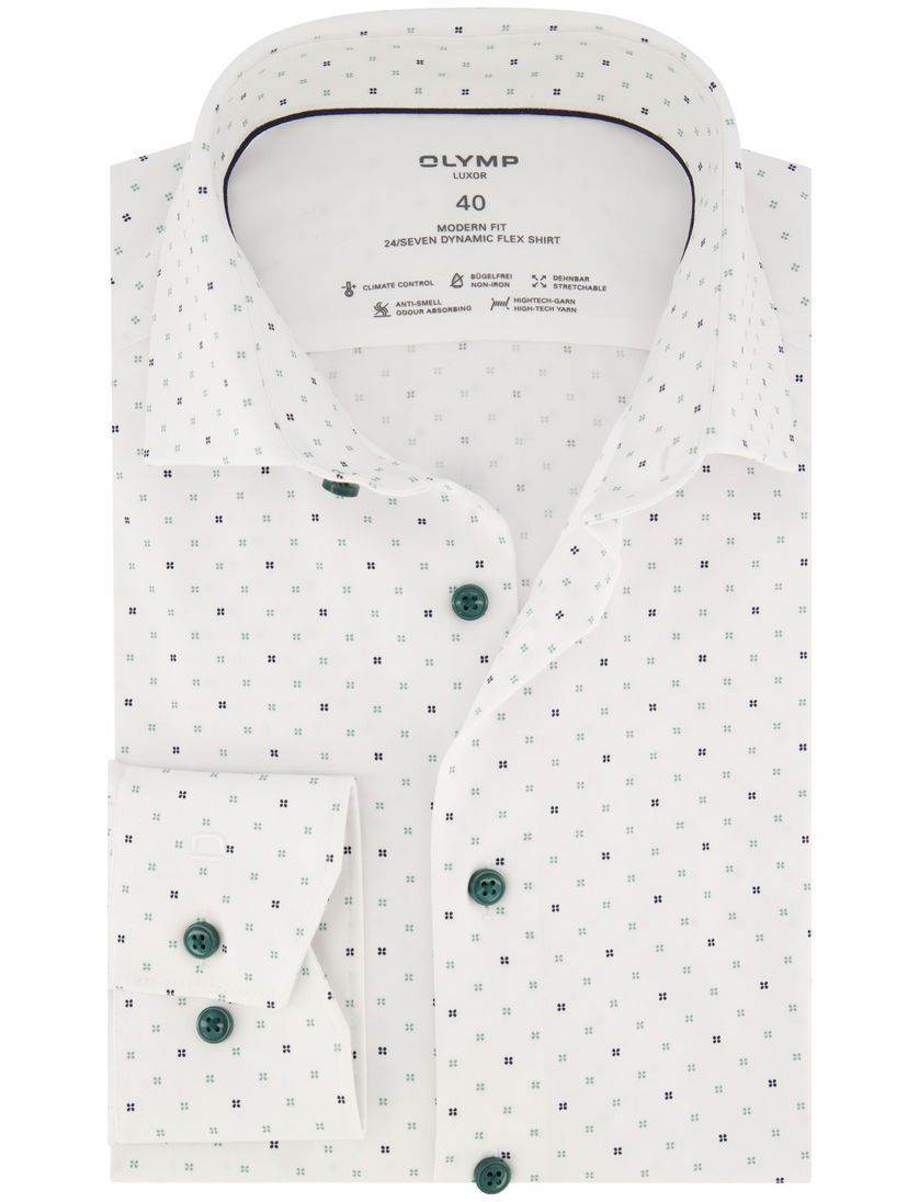 Katoenen Olymp business overhemd normale fit wit geprint