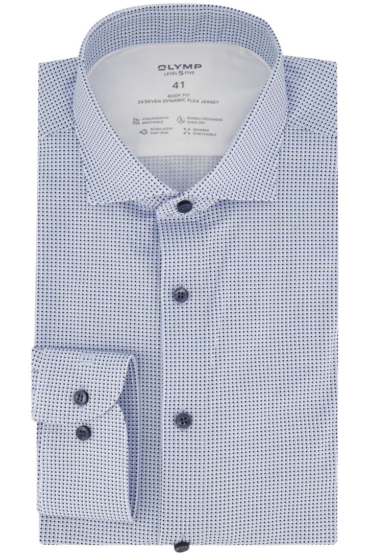 Olymp blauw geprint overhemd mouwlengte 7 katoen Level Five body fit