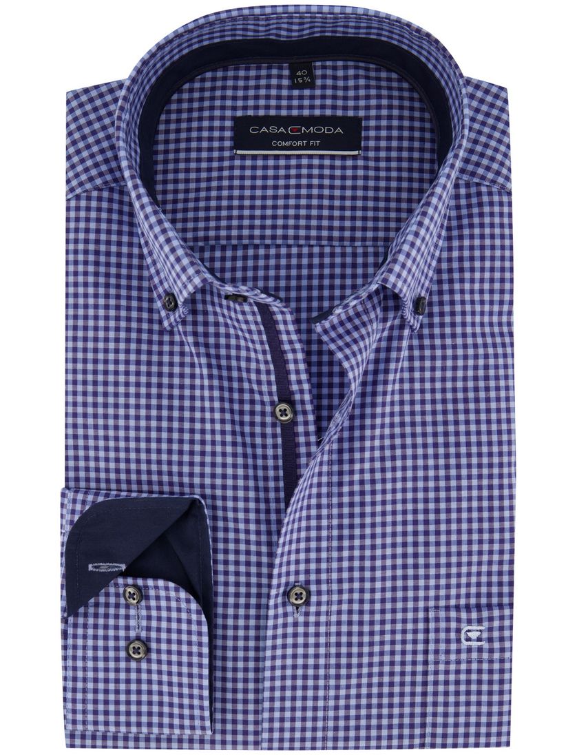 Casa Moda overhemd blauw Comfort Fit geruit