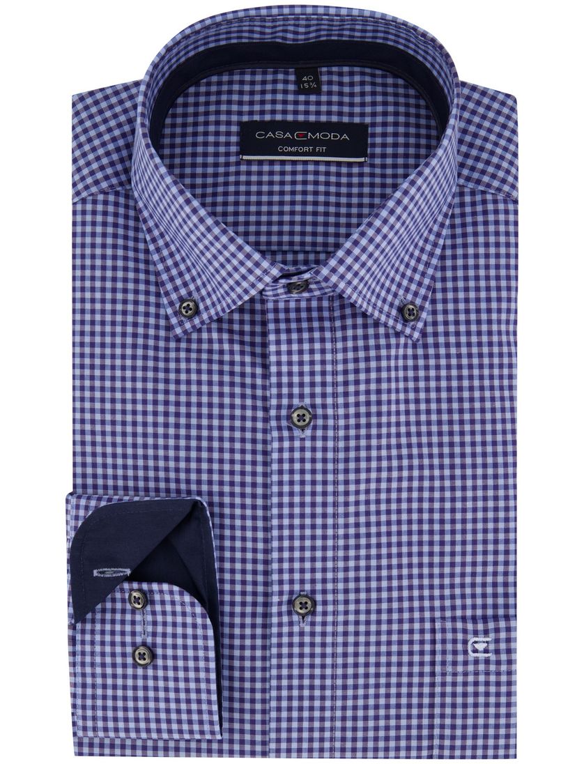Casa Moda overhemd blauw Comfort Fit geruit