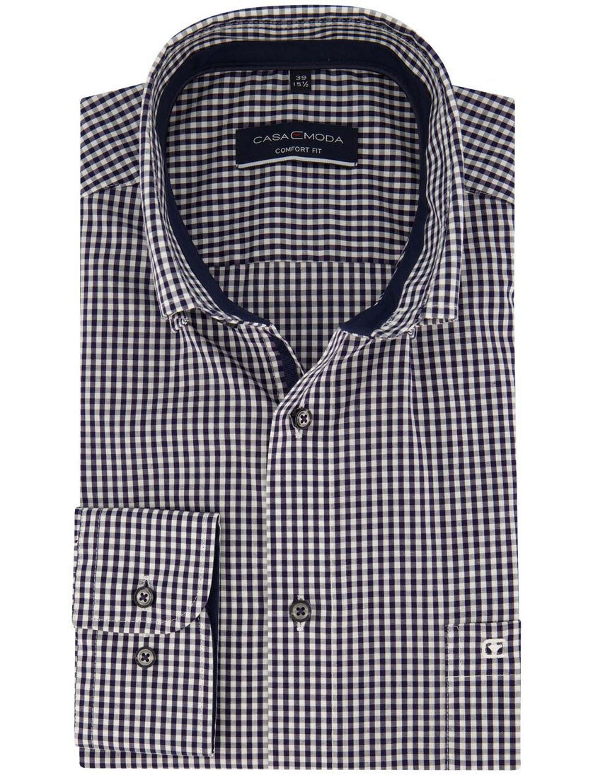 Navy Casa Moda overhemd geruit wijde fit