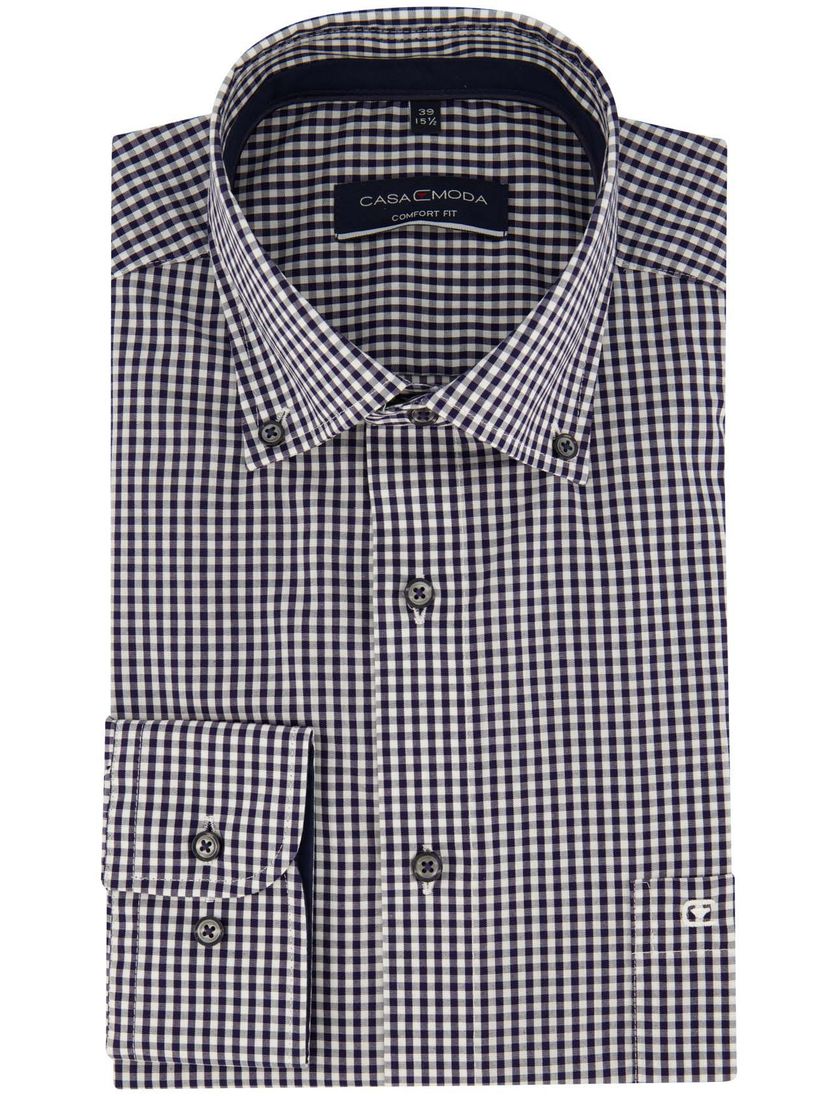 Navy Casa Moda overhemd geruit wijde fit