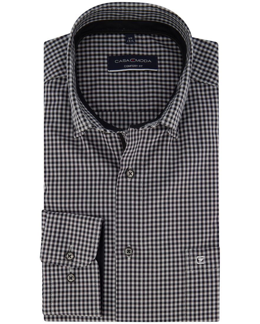 Casa Moda overhemd Comfort Fit zwart wit geruit