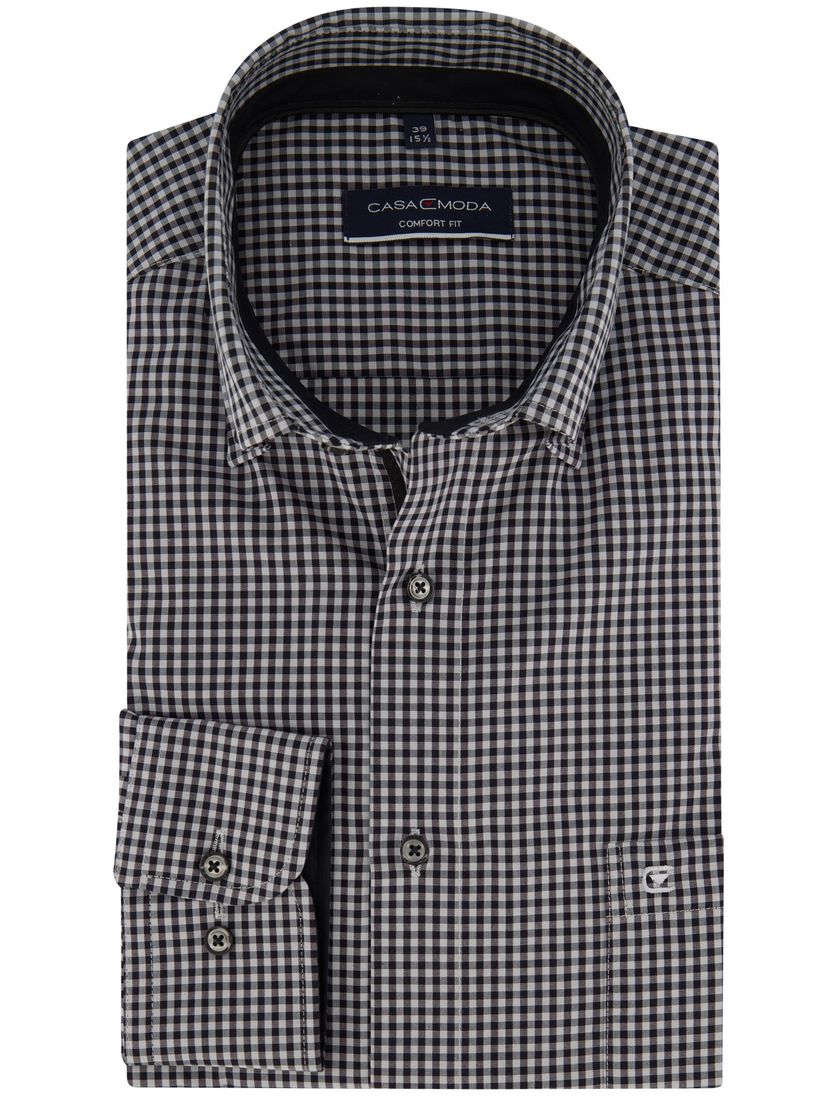 Casa Moda overhemd geruit Comfort Fit zwart