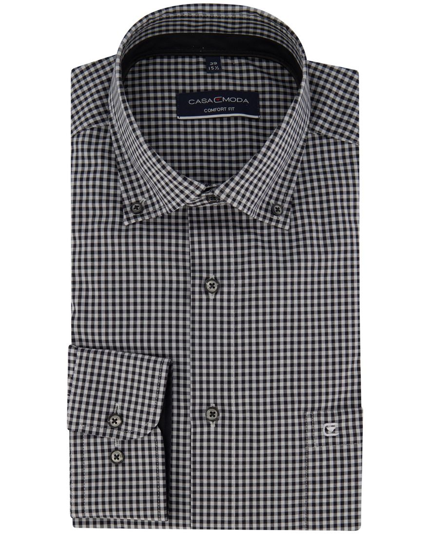 Casa Moda overhemd Comfort Fit zwart wit geruit