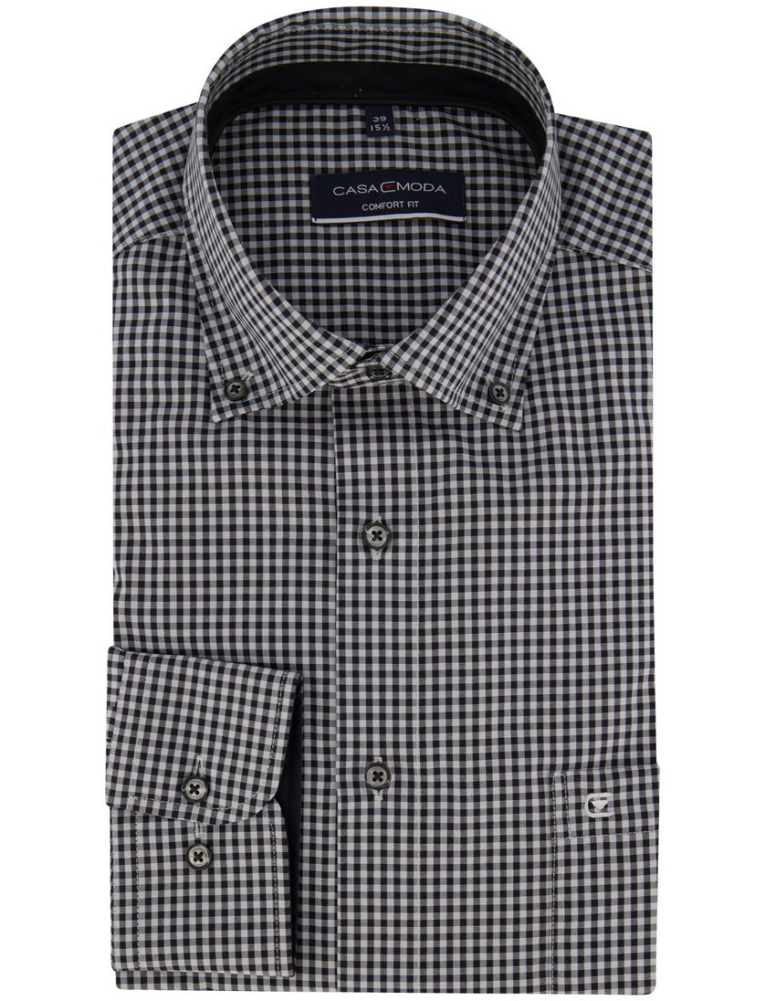 Casa Moda overhemd geruit Comfort Fit zwart