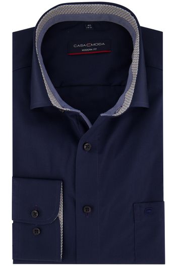 Casa Moda Casa Moda Modern Fit overhemd donkerblauw borstzak