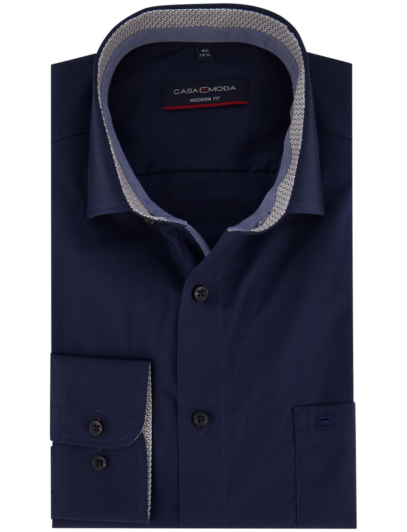 Casa Moda Modern Fit overhemd donkerblauw borstzak