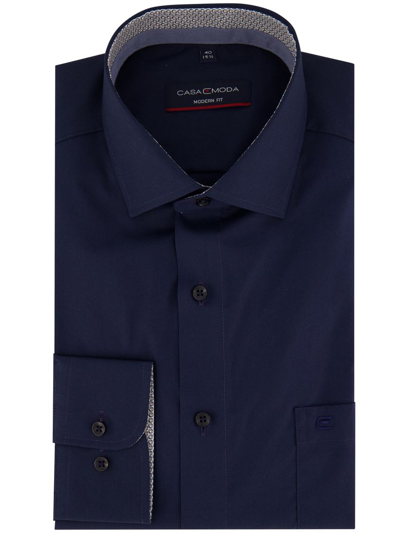 Casa Moda Modern Fit overhemd donkerblauw borstzak