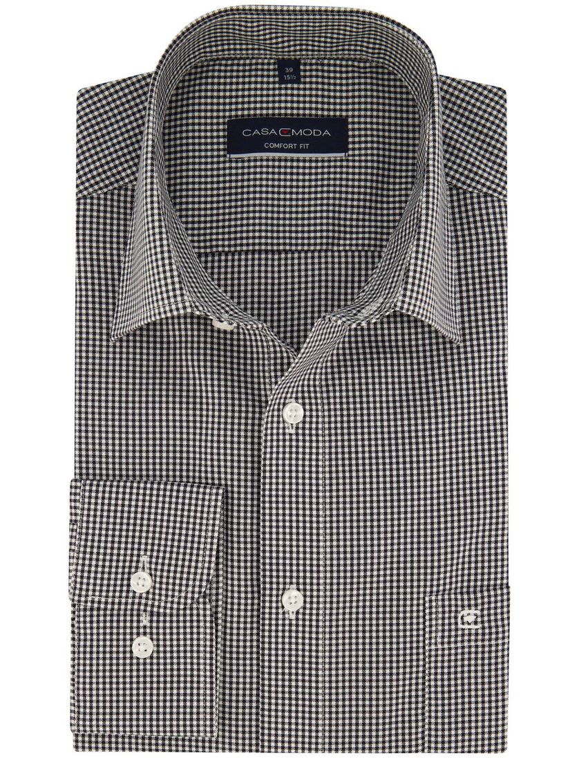 Zwart geruit Casa Moda overhemd normale fit
