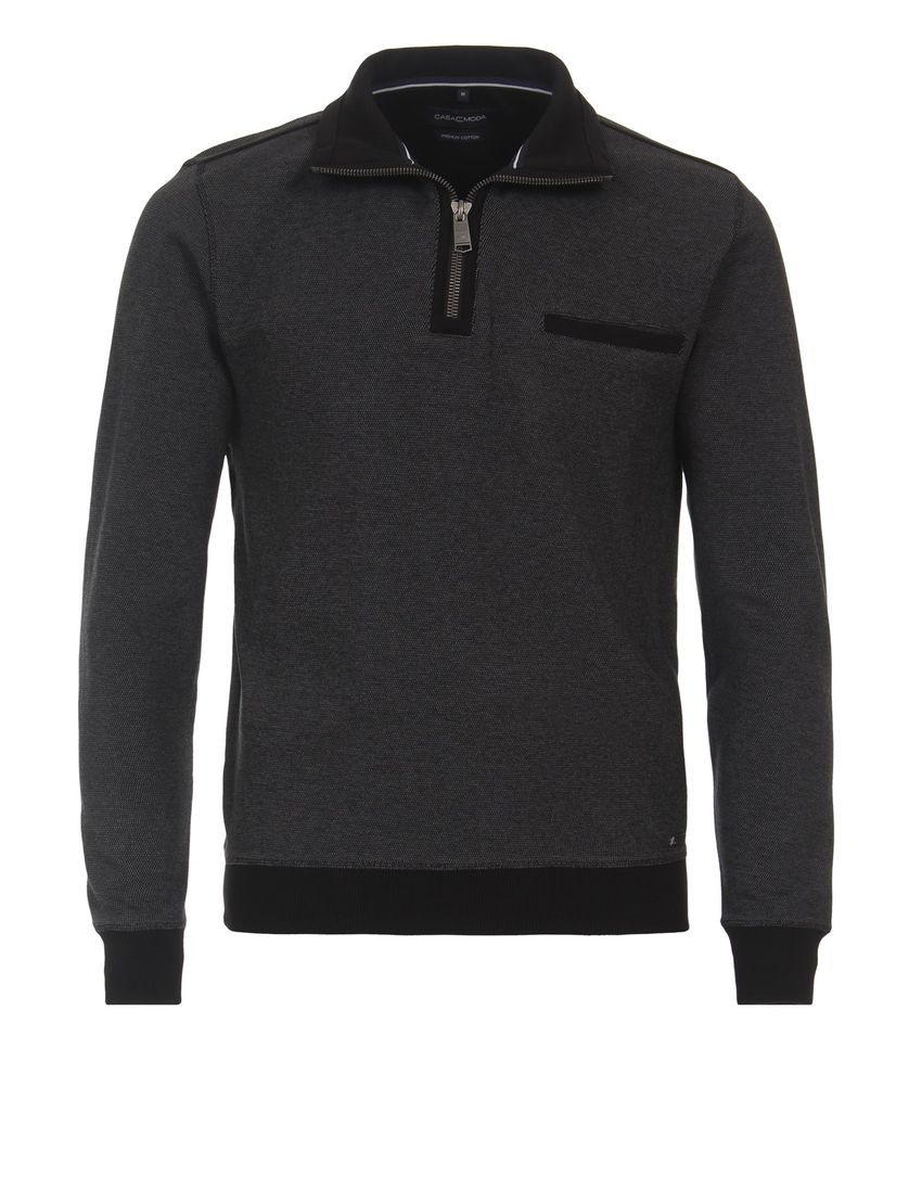 Katoenen Casa Moda trui grijs gemêleerd half zip