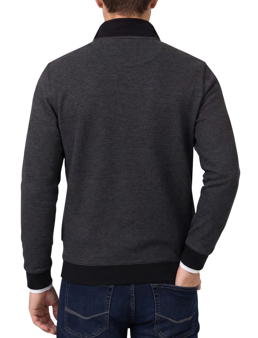 Katoenen Casa Moda trui grijs gemêleerd half zip