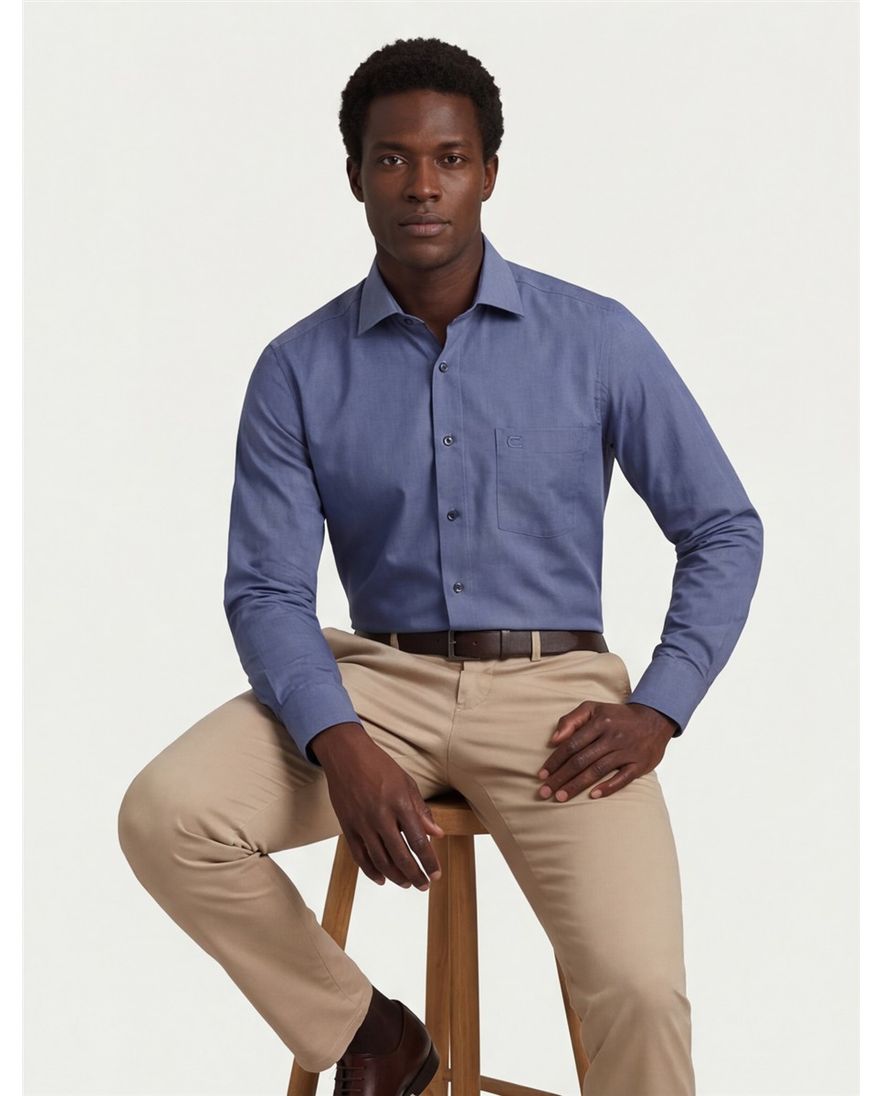 Casa Moda overhemd normale fit staalblauw effen