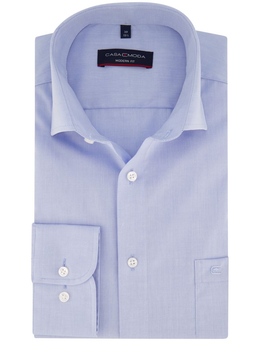 Blauw uni Casa Moda business overhemd normale fit