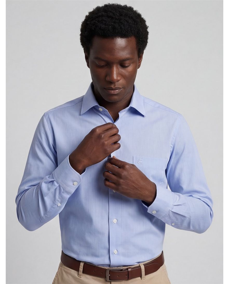 Casa Moda overhemd normale fit blauw met borstzak