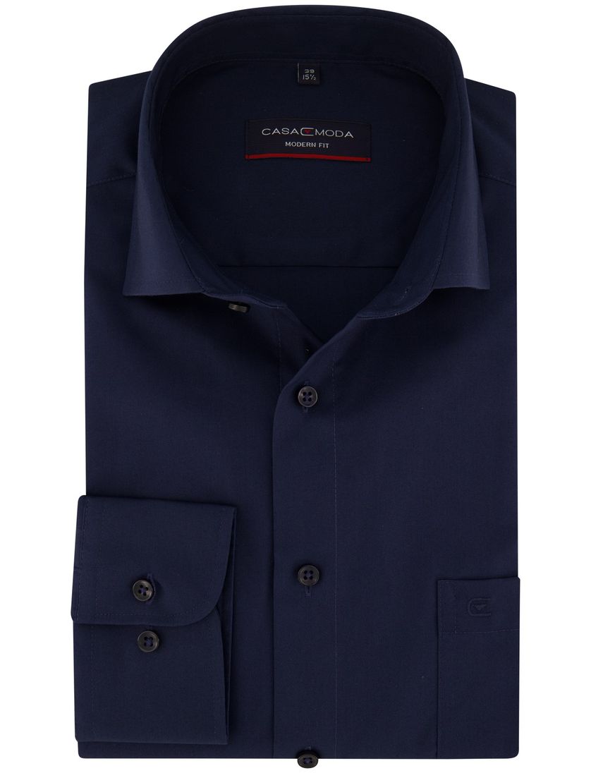Casa Moda navy overhemd normale fit effen