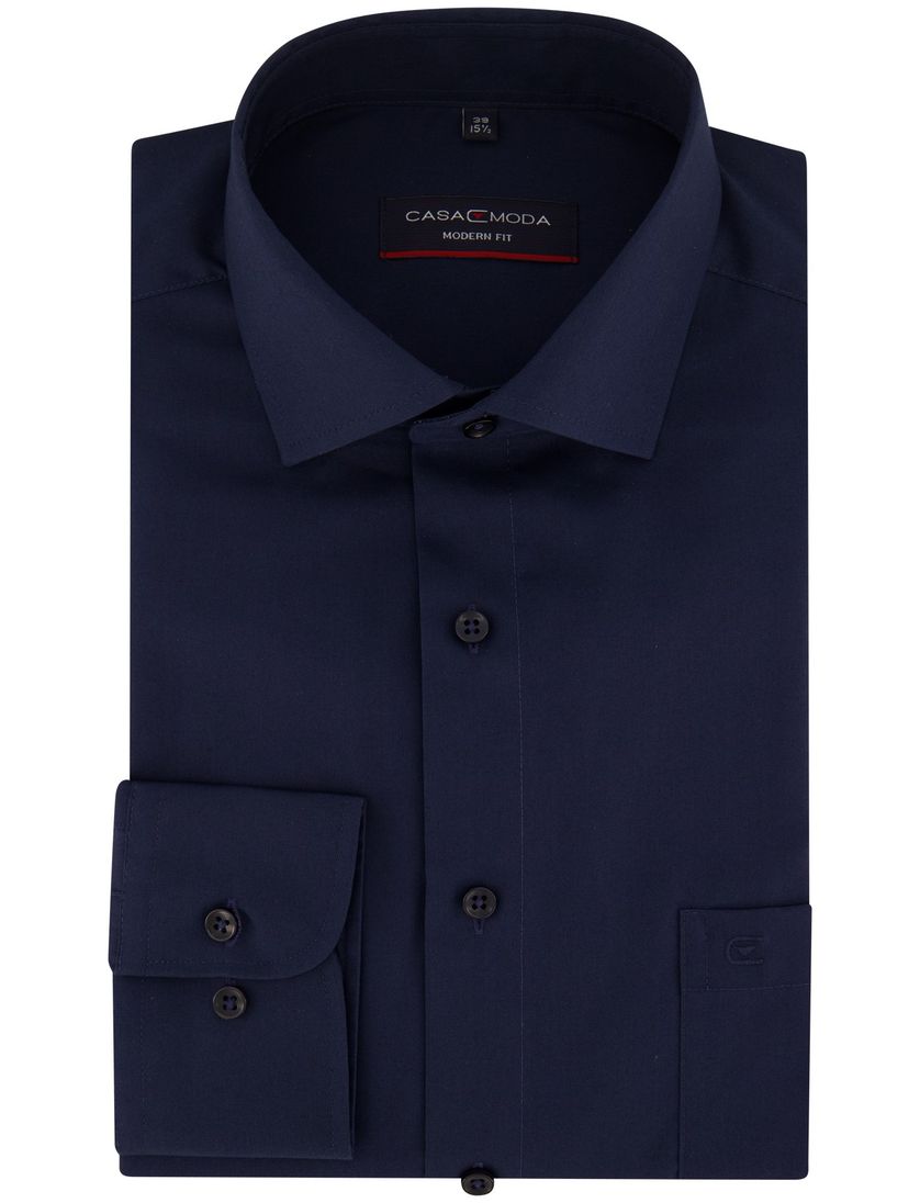 Casa Moda navy overhemd normale fit effen