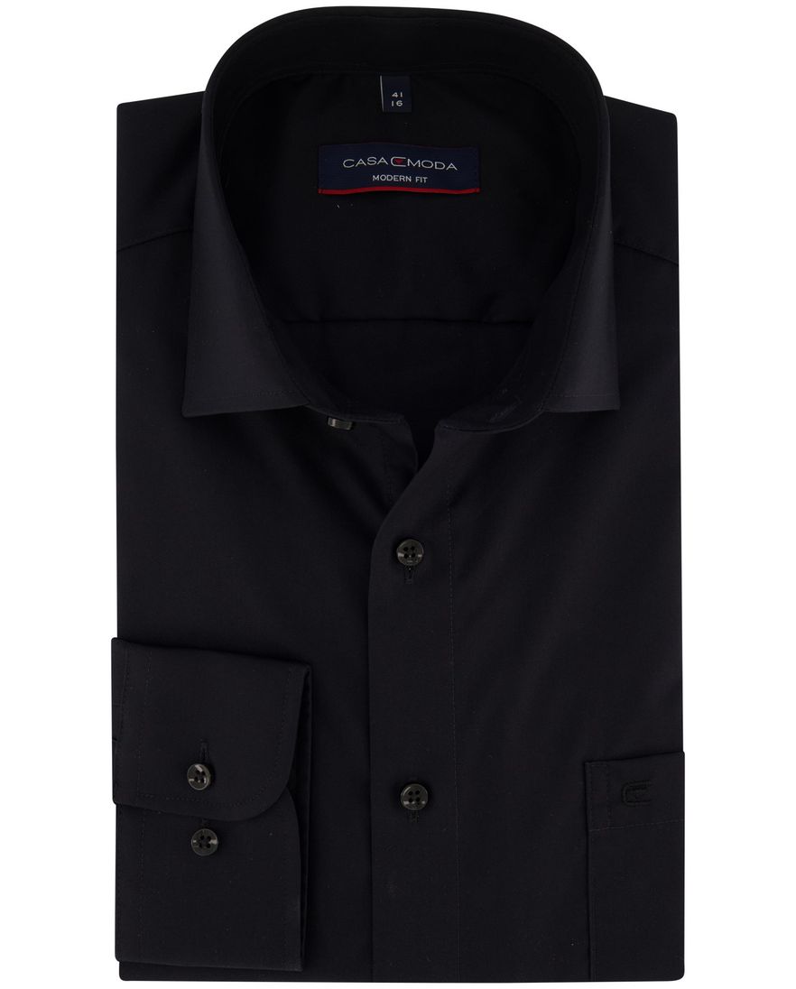 Casa Moda overhemd ml 7 zwart met borstzak