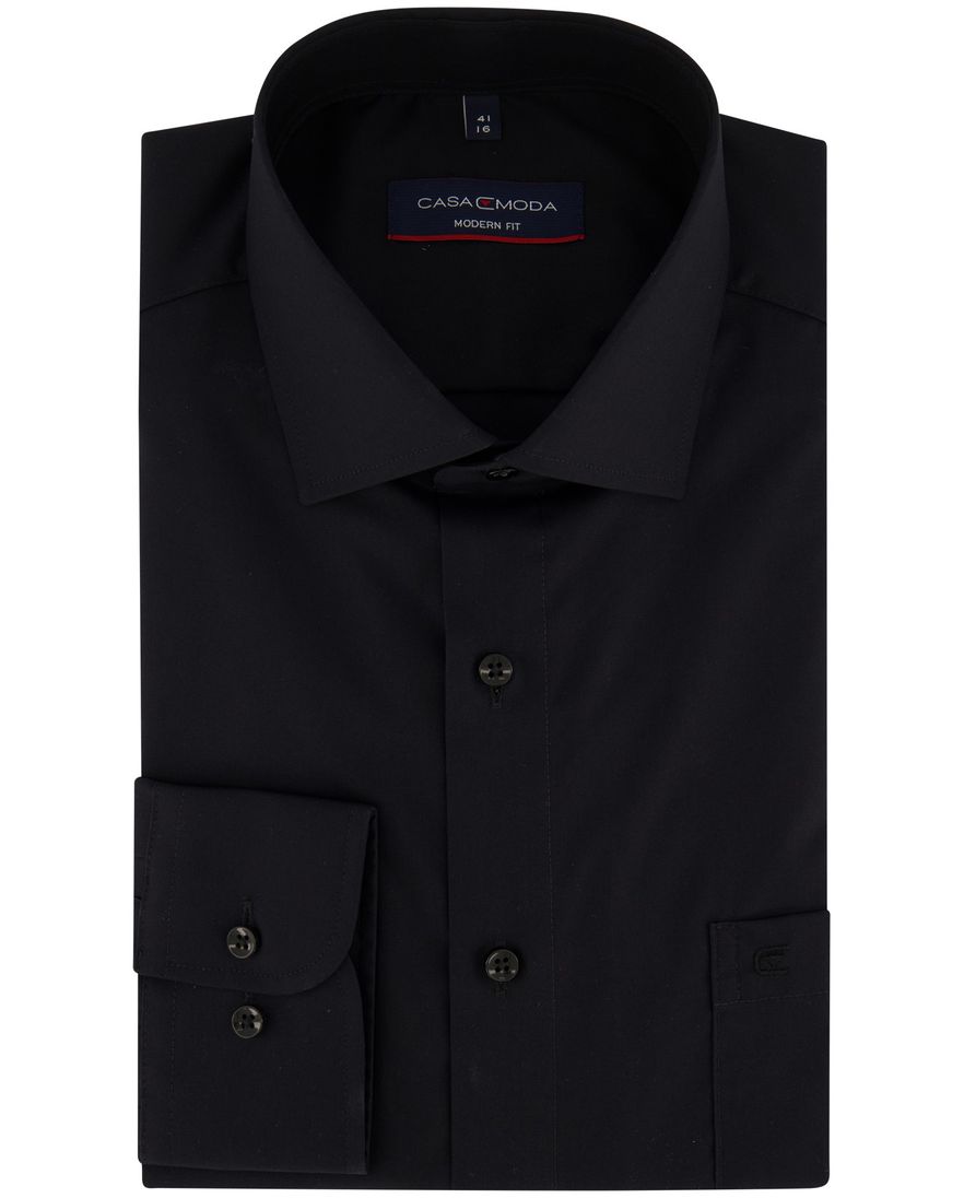 Casa Moda overhemd ml 7 zwart met borstzak