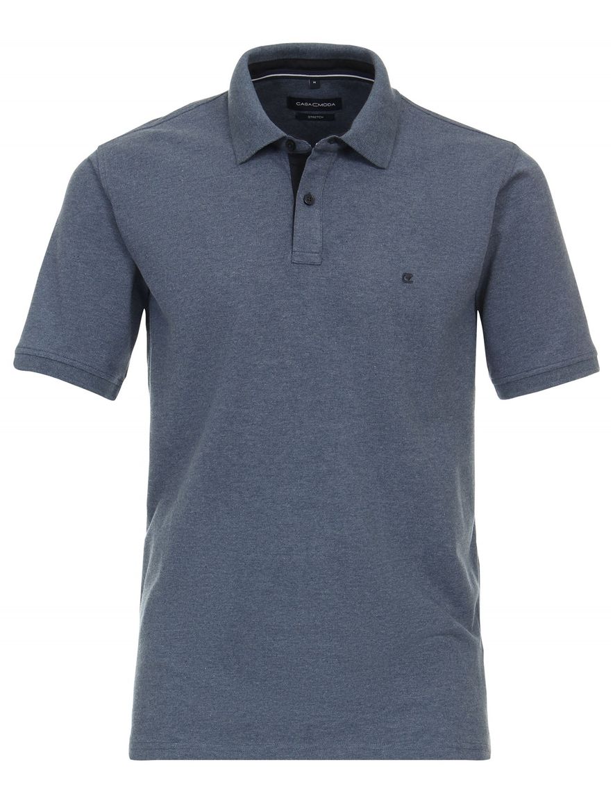 Casa Moda polo stretch effen donkerblauw katoen wijde fit