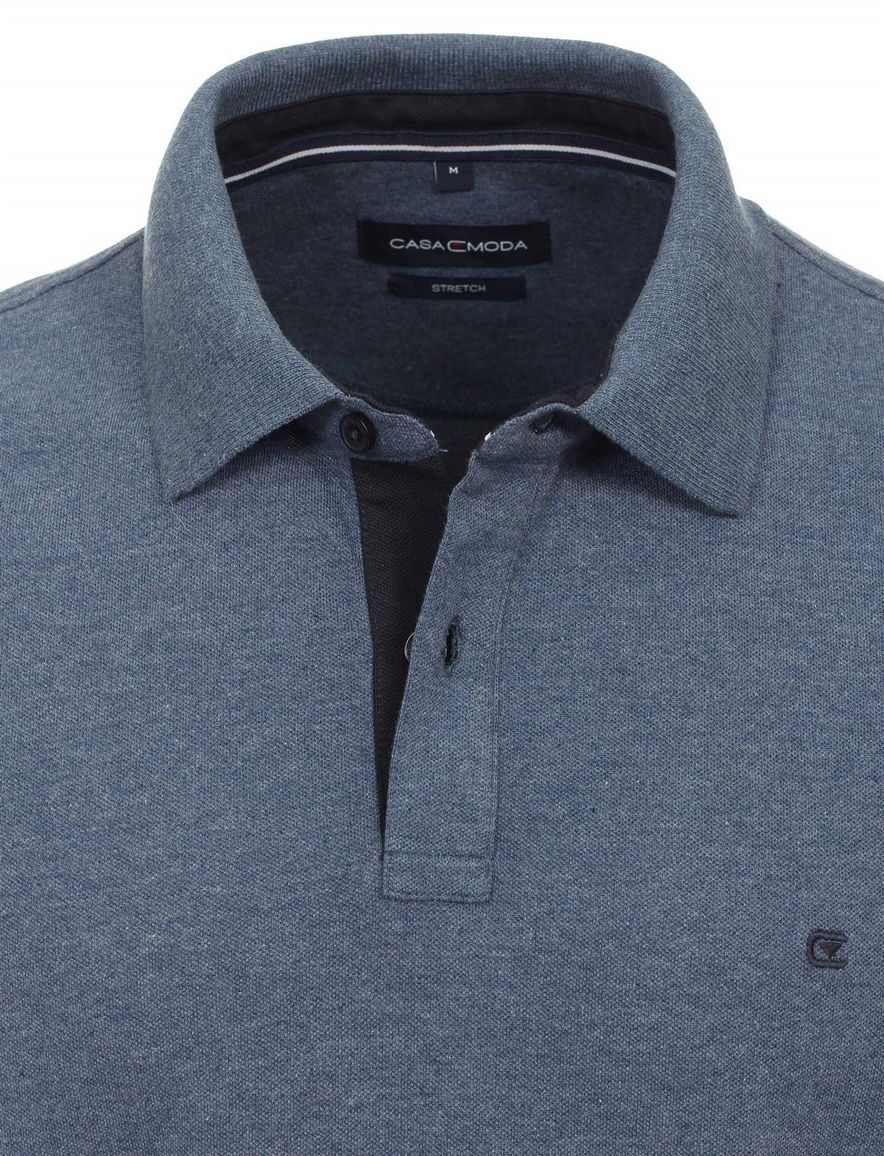 Casa Moda polo stretch effen donkerblauw katoen wijde fit