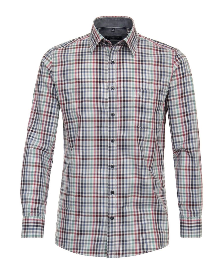 Casa Moda overhemd casual rood groen geruit comfort fit