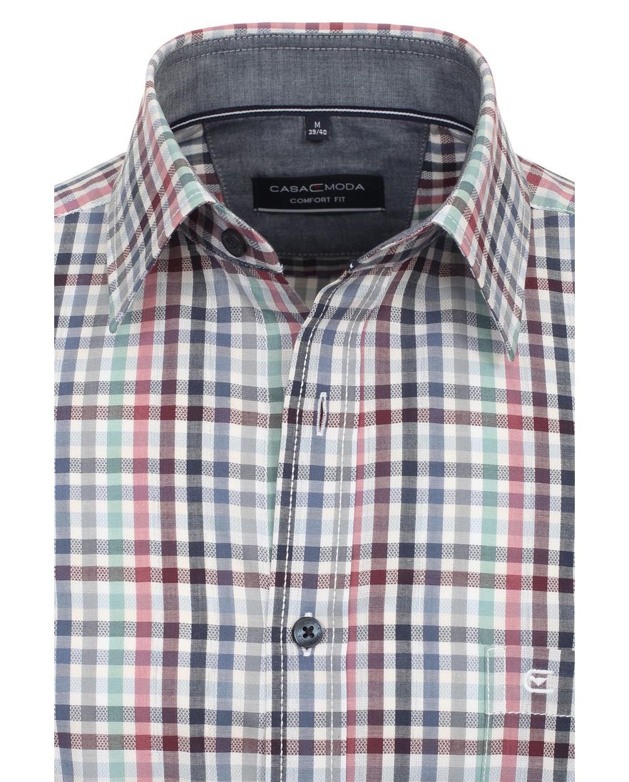 Casa Moda overhemd casual rood groen geruit comfort fit