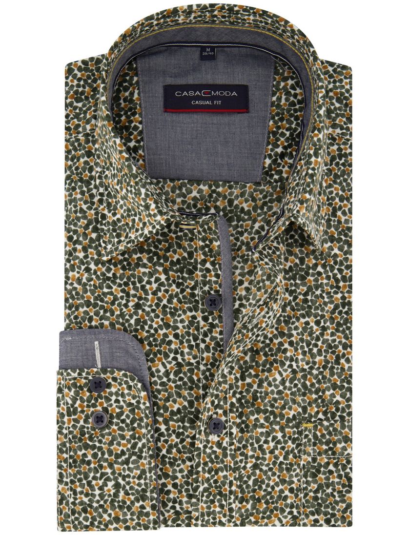Casa Moda casual overhemd wijde fit groen geprint katoen semi-wide spread boord