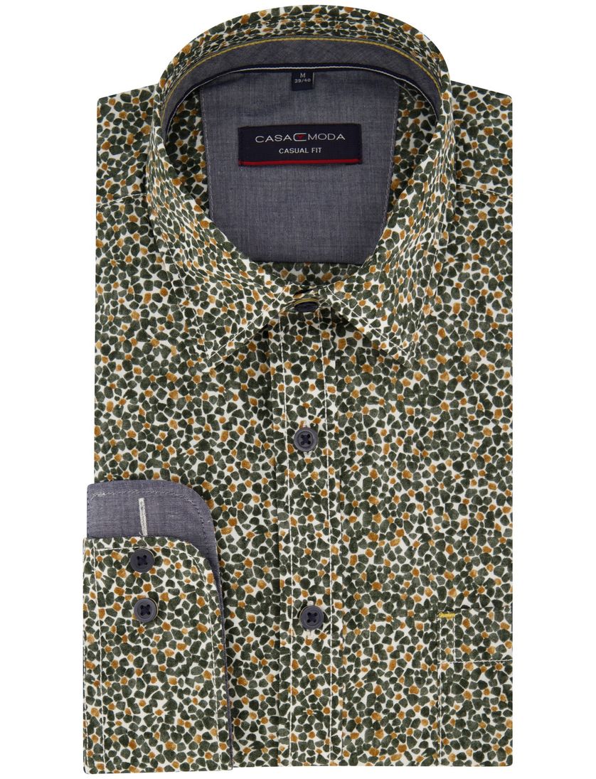 Casa Moda casual overhemd wijde fit groen geprint katoen semi-wide spread boord