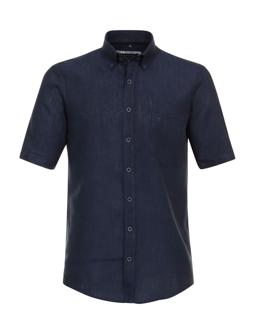 linnen Casa Moda overhemd wijde fit effen donkerblauw