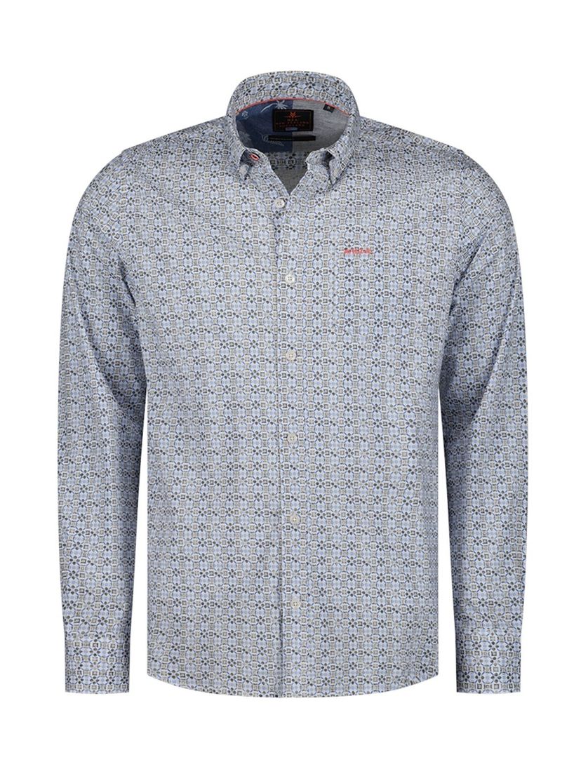 katoenen New Zealand casual overhemd normale fit grijs geprint