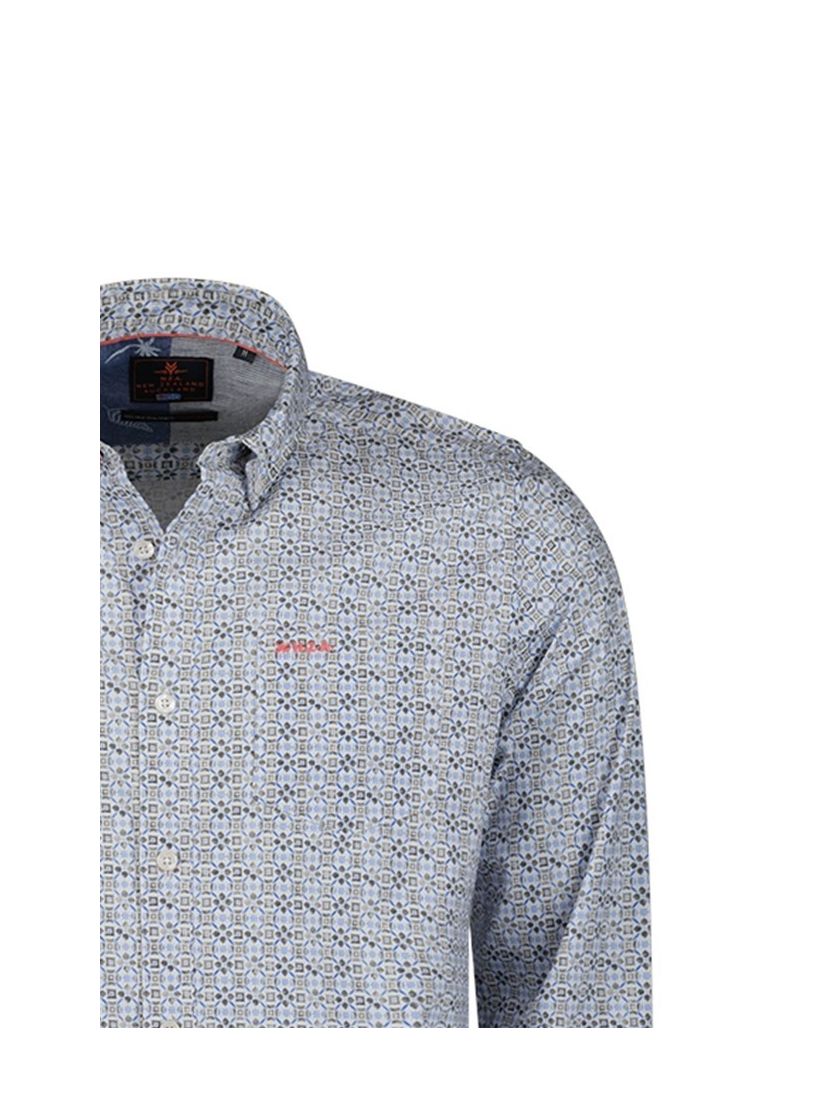 katoenen New Zealand casual overhemd normale fit grijs geprint