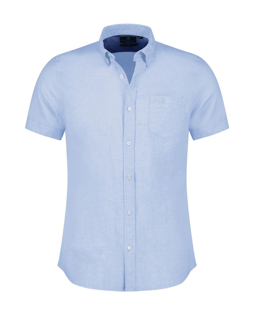 New Zealand casual overhemd korte mouw lichtblauw effen linnen