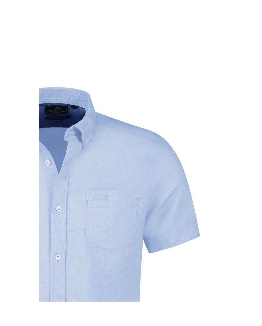 New Zealand casual overhemd korte mouw lichtblauw effen linnen