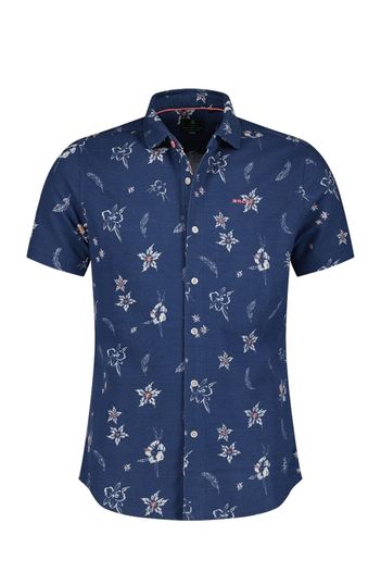 New Zealand New Zealand overhemd korte mouw donkerblauw geprint katoen