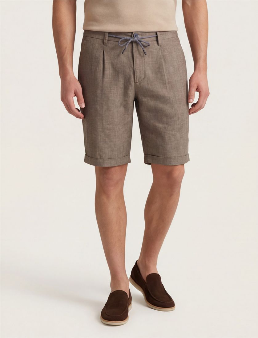 Linnen New Zealand korte broek Brodie bruin gemêleerd