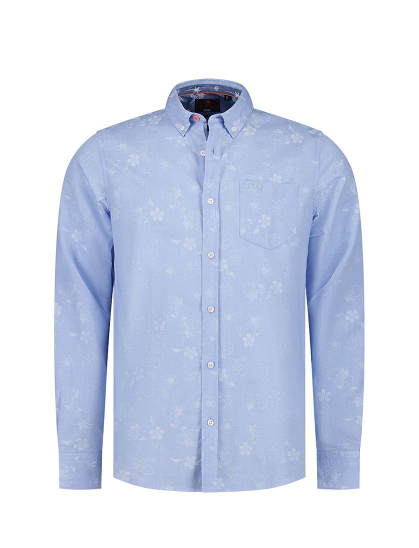 katoenen New Zealand overhemd normale fit lichtblauw geprint