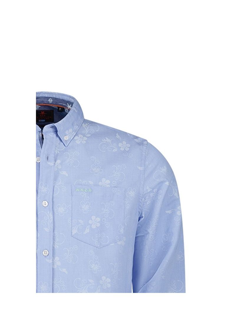 katoenen New Zealand overhemd normale fit lichtblauw geprint